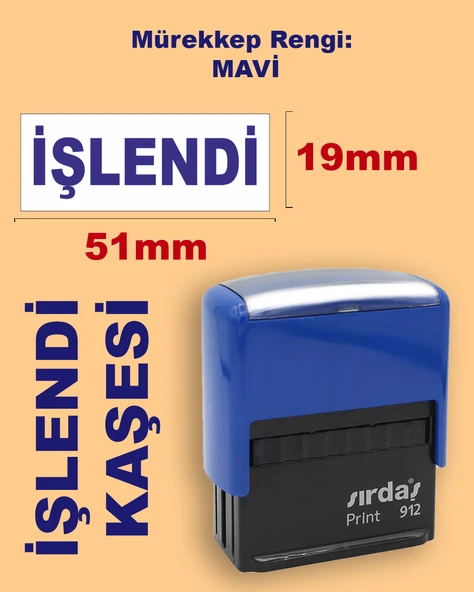 İşlendi Kaşesi, 912 (51mmx19mm) Mavi Keçeli Otomatik Kaşe ürün görseli 1