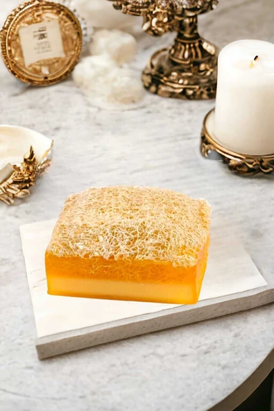 %100 El Yapımı Doğal Kabak Lifli Keçi Sütü Limonlu Sabun 120 Gr ürün görseli 1