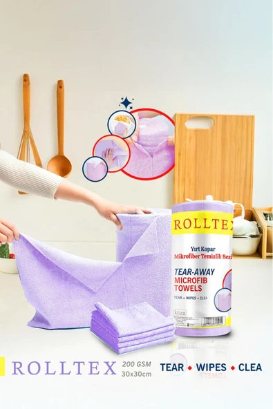Rolltex Yırt Kopar %100 Mikrofiber Temizlik Bezi 30X30CM 20'li MOR Renk ürün görseli 1