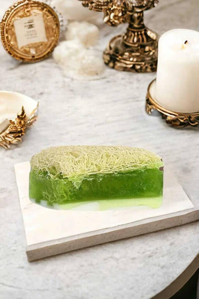 %100 El Yapımı Doğal Kabak Lifli Keçi Sütü Aloe Vera Sabun 120 Gr ürün görseli 1