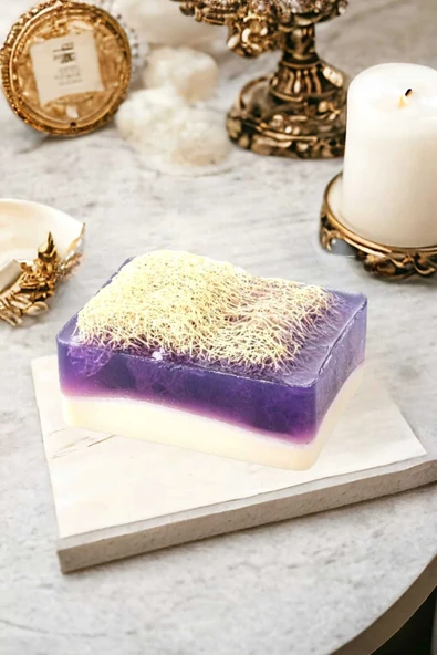 %100 El Yapımı Doğal Kabak Lifli Keçi Sütü Lavanta Sabun 120 Gr ürün görseli 1