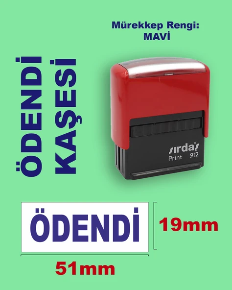 Ödendi Kaşesi, 912 (51mmx19mm) Mavi Keçeli Otomatik Kaşe ürün görseli 1