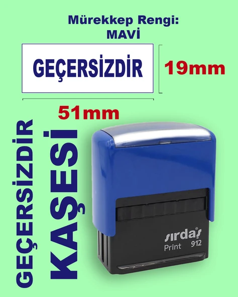 Geçersizdir Kaşesi, 912 (51mmx19mm) Mavi Keçeli Otomatik Kaşe ürün görseli 1