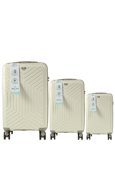 Metropolitan SDR 103 PP Valiz Seti - Büyük + Orta + Kabin Boy - Kemik / Gri ürün görseli 1