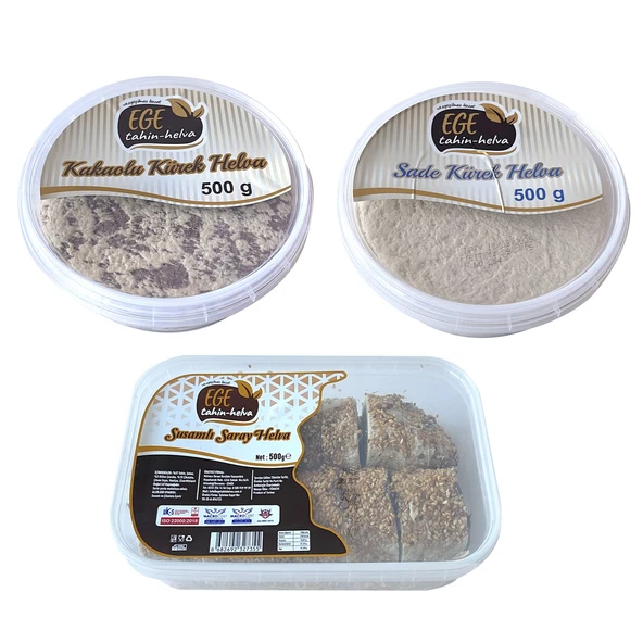 EGE HELVA Sade - Kakaolu - Susamlı Saray Helva 3 lü Karma Paket ürün görseli 1