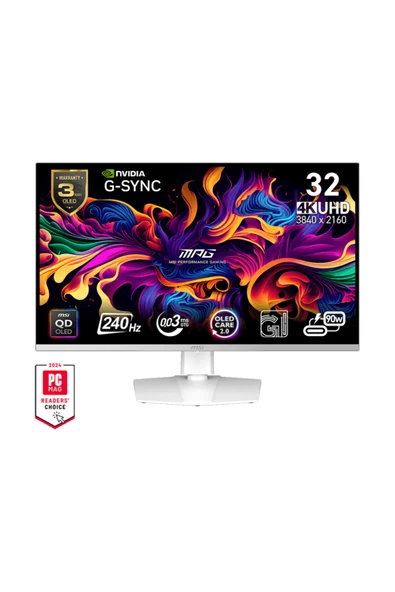 MSI 31.5" MPG 321URXW QD-OLED UHD FLAT QD-OLED 240HZ 0.03MS G-SYNC COMPATIBLE BEYAZ GAMING MONİTÖR ürün görseli 1