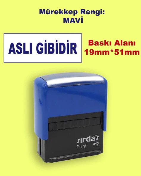 Aslı Gibidir Kaşesi, 912 (51mmx19mm) Mavi Keçeli Otomatik Kaşe ürün görseli 1
