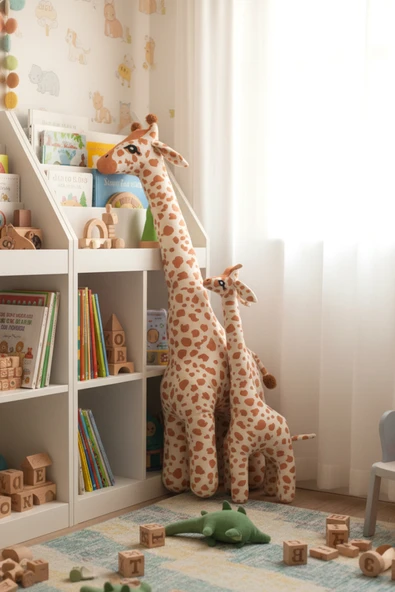 Peluş Zürafa 2’li Set Büyük ve Orta Boy Uyku Arkadaşı Dekoratif Hediyelik Oyuncak ürün görseli 1