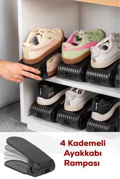 Porsima 5302 12li Ayakkabı Rampası Ayakkabı Düzenleyici Dolap İçi Organizer- Siyah ürün görseli 1