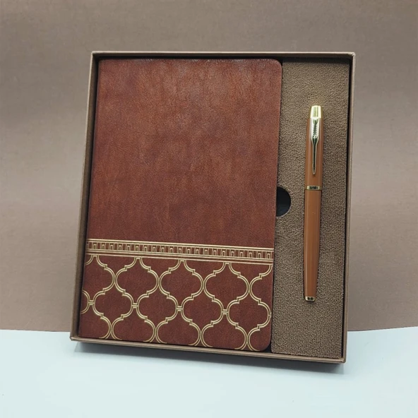 Öğretmenler Günü Hediyesi Kutulu Deri Defter Kalem Seti ürün görseli 1