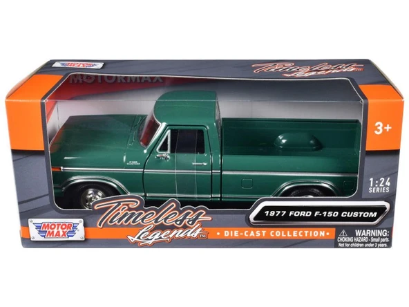 Motormax 1977 Ford F-150 Custom Pickup Yeşil 1/24 Model Araba ürün görseli 1