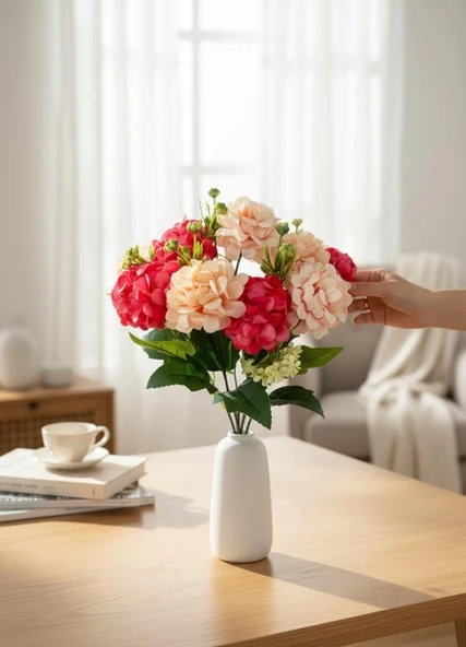 Yapay Çiçek Kartopu Krizantem Fuşya Pembe 5Dallı 10toplu Demet 30cm ürün görseli 1