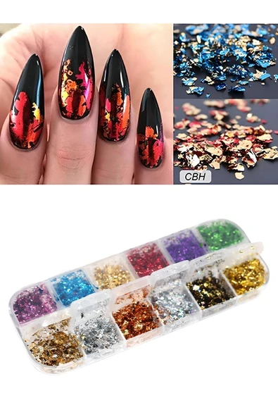 Ocean Tırnak Süsleme Folyo Parçaları, Nail Art Tırnak Süsleme Folyo Seti 12'li ürün görseli 1