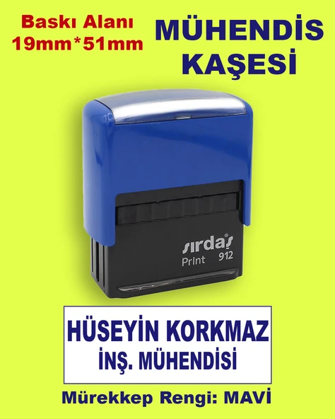 Mühendis Kaşesi, 912 (51mmx19mm) Mavi Keçeli Otomatik Kaşe ürün görseli 1