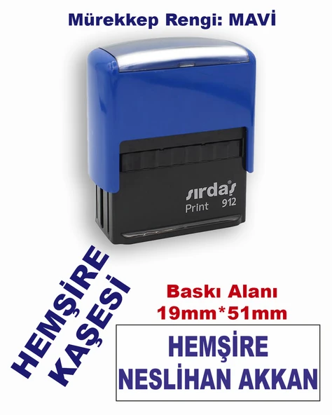 Hemşire Kaşesi, 912 (51mmx19mm) Mavi Keçeli Otomatik Kaşe ürün görseli 1