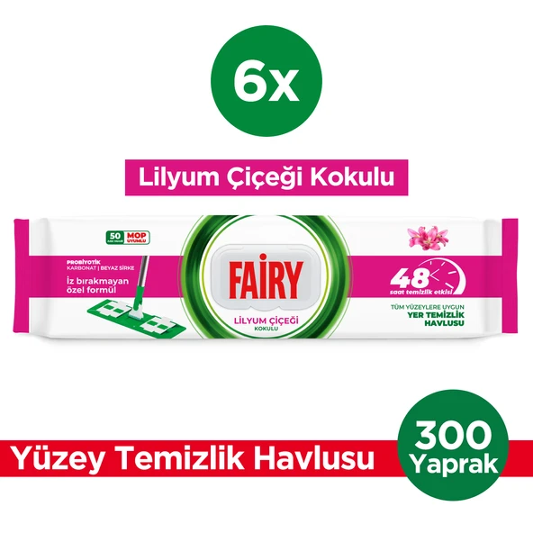 Fairy Power Wipes Mop Uyumlu Yer Temizlik Havlusu 50 Yaprak | Lilyum Çiçeği | 6 Adet ürün görseli 1