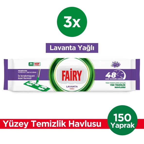 Fairy Power Wipes Mop Uyumlu Yer Temizlik Havlusu 50 Yaprak | Lavanta Yağlı | 3 Adet ürün görseli 1