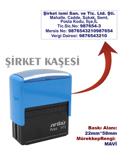 Şirket/Firma Kaşesi, 913 (58mmx22mm) Mavi Keçeli Otomatik Kaşe ürün görseli 1
