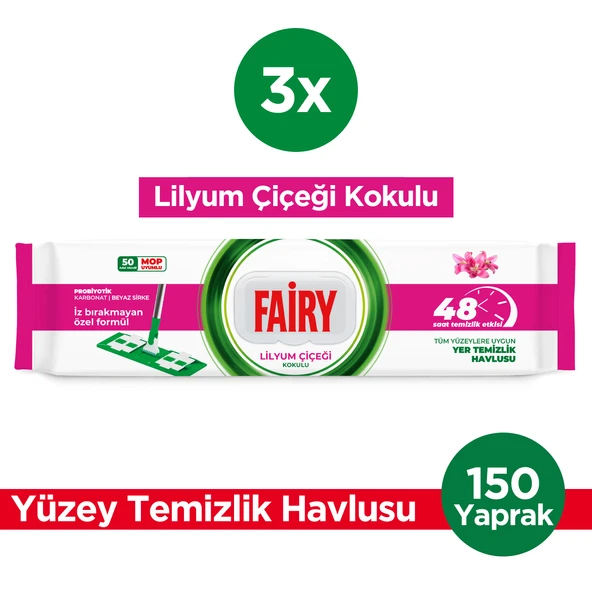 Fairy Power Wipes Mop Uyumlu Yer Temizlik Havlusu 50 Yaprak | Lilyum Çiçeği | 3 Adet ürün görseli 1