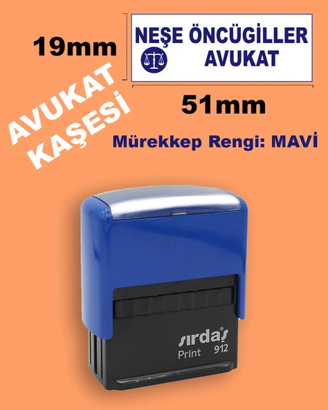 Logolu Avukat Kaşesi, 912 (51mmx19mm) Mavi Keçeli Otomatik Kaşe ürün görseli 1