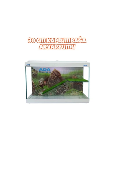 Ada Akvaryum Su Kaplumbağası Akvaryumu Bahçeli Rampalı Dinlenme  35x25x15 Cm  Arka Plan Hediyeli ürün görseli 1