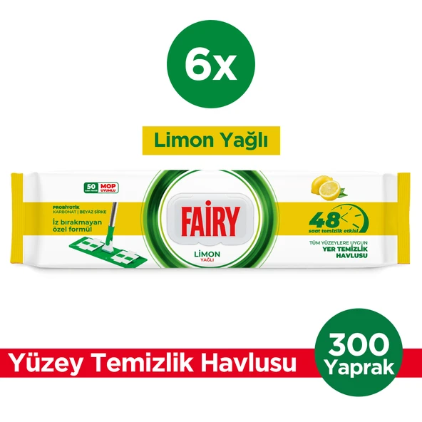 Fairy Power Wipes Mop Uyumlu Yer Temizlik Havlusu 50 Yaprak |Limon Yağlı | 6 Adet ürün görseli 1