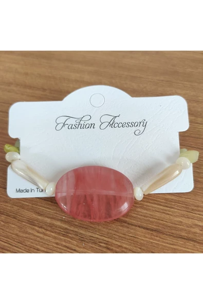 Pembe Kuvars Taşı & Yan Taşlı El Yapımı Bileklik - 1043 ürün görseli 1