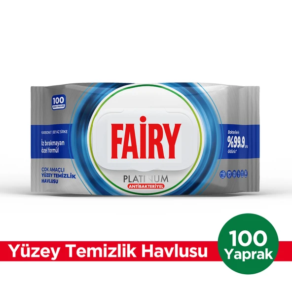 Fairy Platinum Antibakteriyel Yüzey Temizlik Havlusu 100 Yaprak | Beyaz Sirke & Karbonat ürün görseli 1