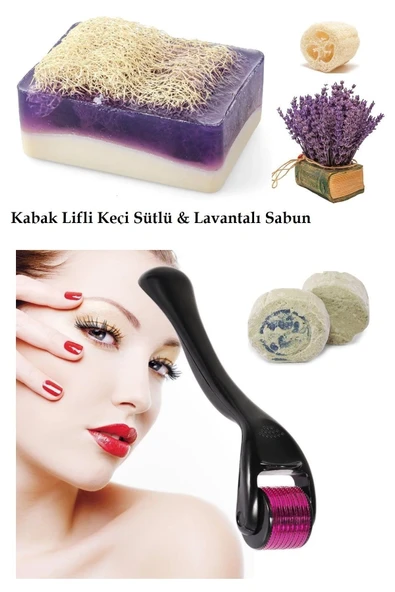 3lü Peeling Cilt Bakım Kabak Lifli Keçi Sütlü Lavanta Sabun Yaşlanma Karşıtı 540 iğne Dermaroller ürün görseli 1