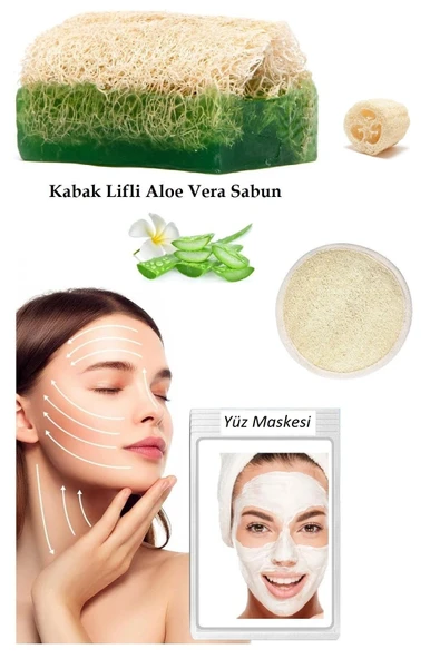 3'lü Set Kabak Lifli Yüz Pedi Kesesi Aloe Vera Özlü Lifli Sabun Canlandırıcı Cilt Bakım Yüz Maskesi ürün görseli 1