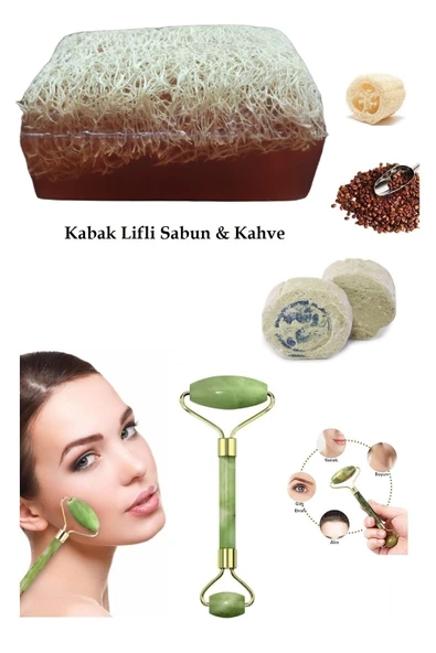 3'lü Set Kabak Lifli Sabun & Kahve Çift Taraflı Yüz Masaj Aleti ürün görseli 1