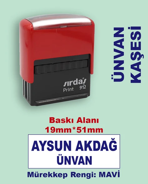 Ünvan Kaşesi, 912 (51mmx19mm) Mavi Keçeli Otomatik Kaşe ürün görseli 1