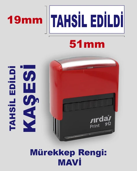 Tahsil Edildi Kaşesi, 912 (51mmx19mm) Mavi Keçeli Otomatik Kaşe ürün görseli 1