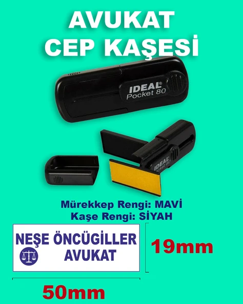 Logolu Avukat Cep Kaşesi Pocket-80 (50mmx19mm) Mavi Keçeli Siyah Kaşe ürün görseli 1