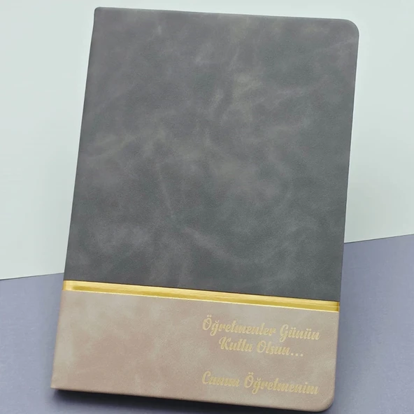 Öğretmenler Günü Hediyesi Yazılı Deri Defter Gri ürün görseli 1