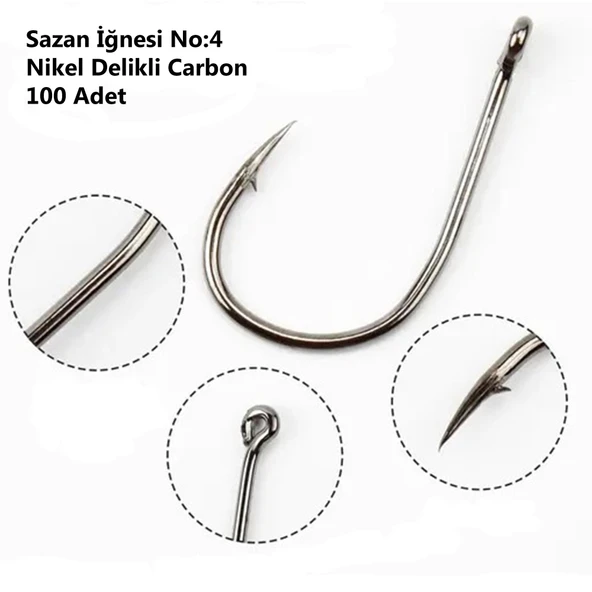 Effe Sazan Alabalık İğnesi No:4 Nikel Delikli Carbon 100 Adet 192553-4 ürün görseli 1