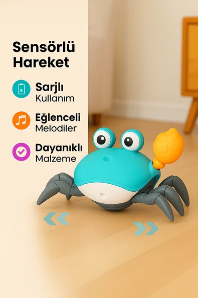 Hareketli Çılgın Yengeç Müzikli Işıklı Kaçan Oyuncak Emekleme Eğitici Oyuncak ürün görseli 1