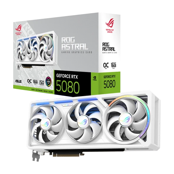 ASUS VGA ROG-ASTRAL-RTX5080-O16G-WHITE-NVIDIA-GEFORCE-RTX 5080-16GB GDDR7-256bit--OC-2xHDMI-3xDP-RGB-DLSS4 EKRAN KARTI ürün görseli 1