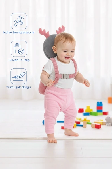 Babyjem Bebek Melek Kanadı Kafa Bel Koruma Yastığı Pembe Kadife ürün görseli 1