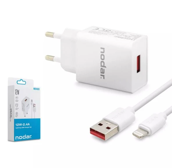 NODAR ND1001 USB to Lightning Şarj Seti 2.4A 12W,  iPhone, Lightning Cihazlar İçin ürün görseli 1