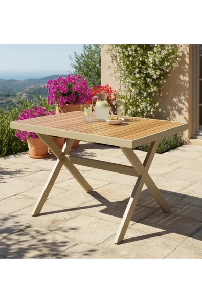 ELMAS X METAL AYAK ÇAM TABLA BAHÇE MOBİLYASI MASA 70x110cm ürün görseli 1