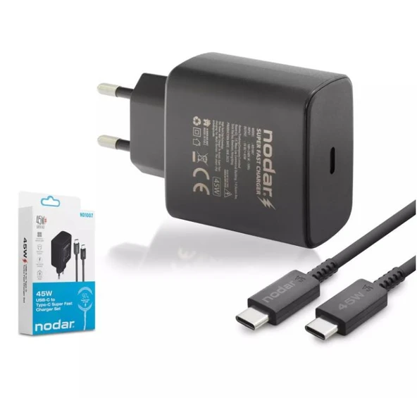45W HIZLI ŞARJ Type-C to Type-C Super Fast Şarj Seti, NODAR ND1007, Gerçek Hızlı Şarj ürün görseli 1