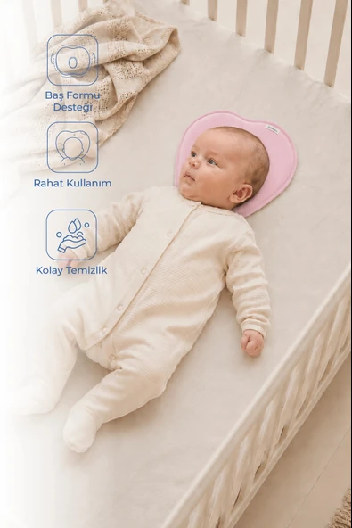 Babyjem Bebek Düz Kafa Yastığı Düz Kafa Engelleyici Yastık Pembe ürün görseli 1
