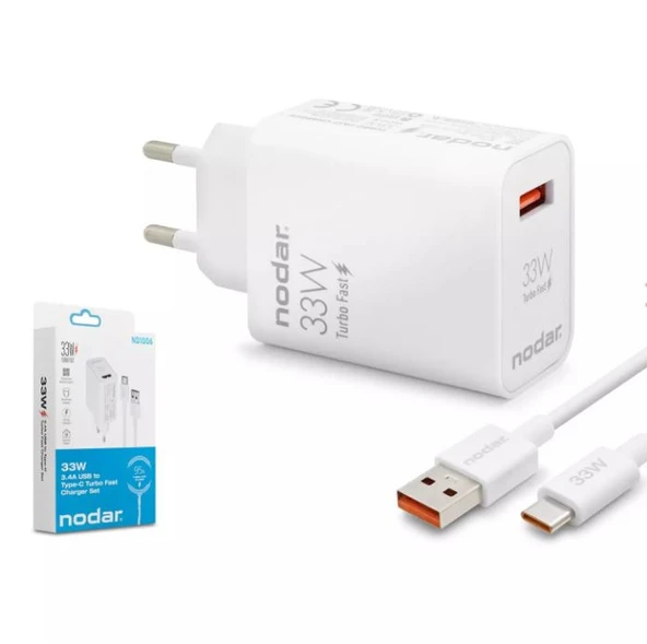 Nodar Nd1006 Usb To Type-C Turbo Fast Şarj Seti 33W Beyaz ürün görseli 1