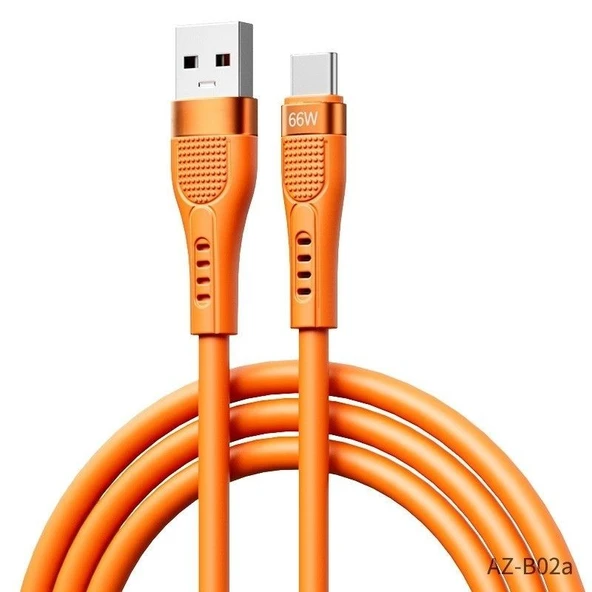 PDATeknoloji 66W Type-C Hızlı Şarj ve Data Kablosu 1.3m Turuncu AZ-B02a ürün görseli 1
