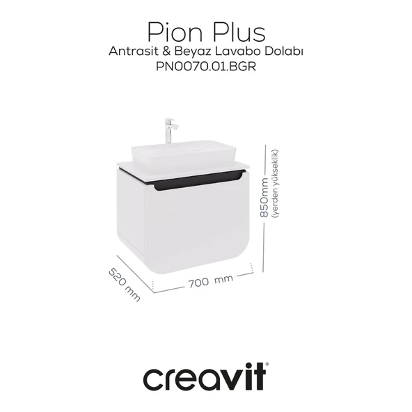 Pion Plus Lavabo Dolabı 70 cm Mat Beyaz - Antrasit ürün görseli 1
