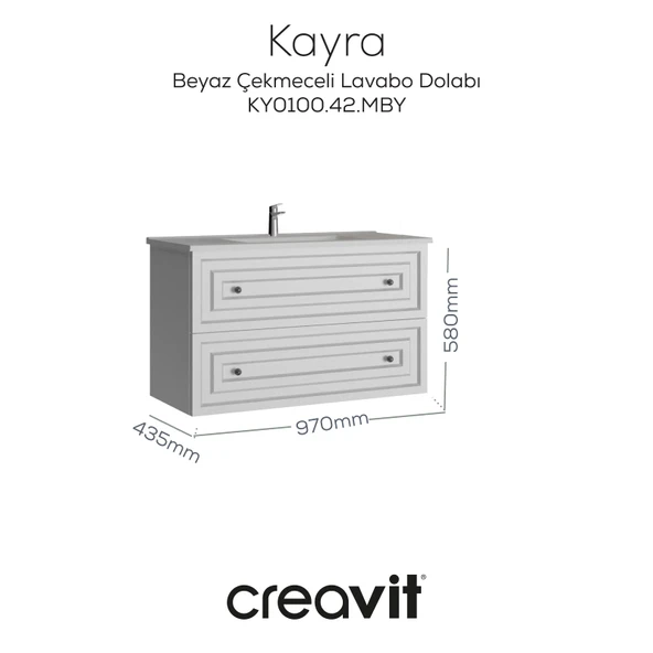 Kayra Mat Beyaz Lavabo Dolabı Çekmeceli 100cm ürün görseli 1