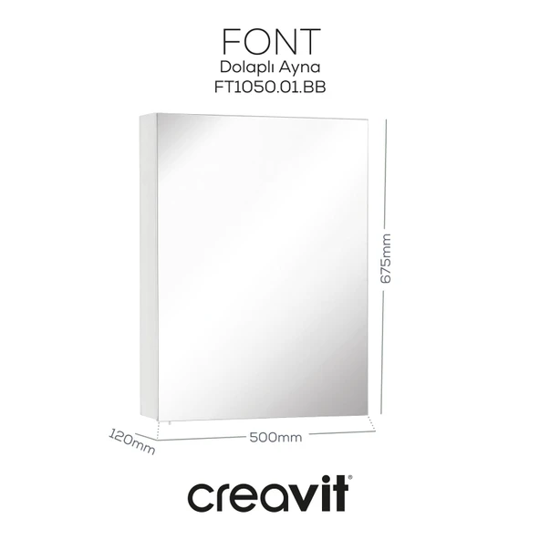 Font Dolaplı Ayna 50 cm Beyaz ürün görseli 1