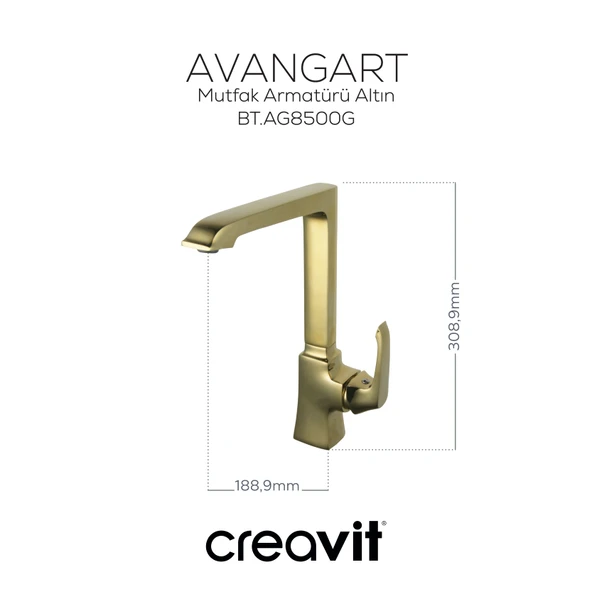 Avangart Mutfak Armatürü Altın - Resim 2
