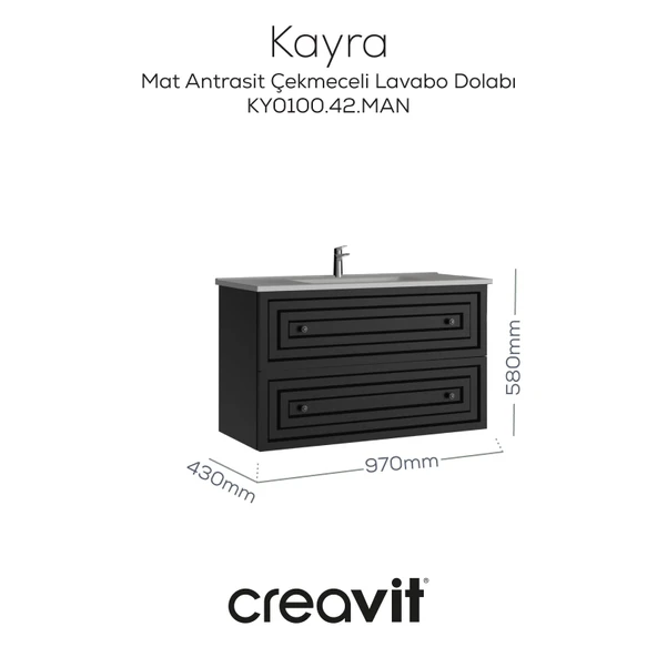 Kayra Lavabo Dolabı Çekmeceli 100cm Mat Antrasit ürün görseli 1